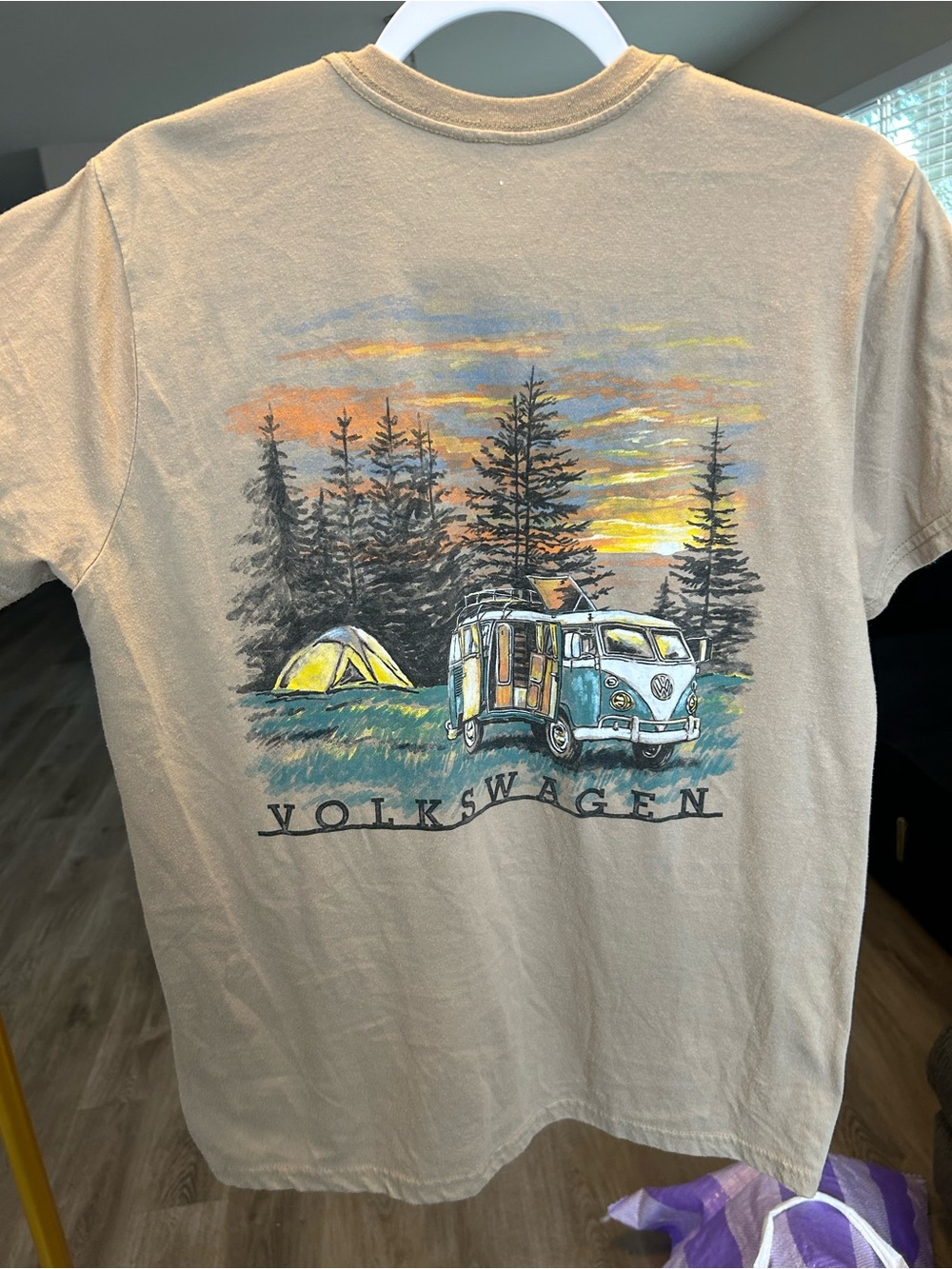Beige Camping Graphic Short Sleeve T‑Shirt